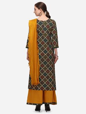 Green & Mustard Color Bandhani Unstitched Dress Material 2