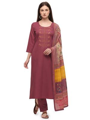 Peach Color Printed Dupatta Unstitched Dress Material 1