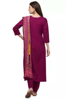 Magenta Color Printed Dupatta Unstitched Dress Material