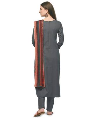 Grey Color Printed Dupatta Unstitched Dress Material 2