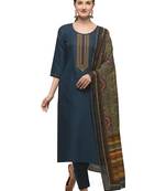 Peacock Blue Color Printed Dupatta Unstitched Dress Material