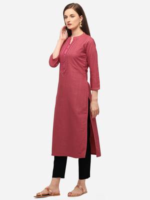 Peach Color Embroidered Straight Kurta 3