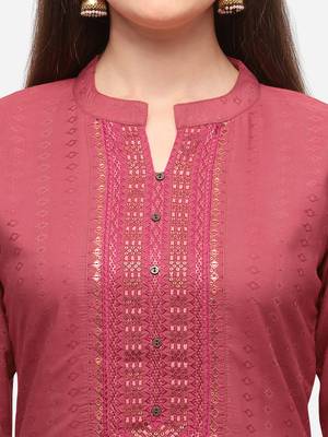 Peach Color Embroidered Straight Kurta 4
