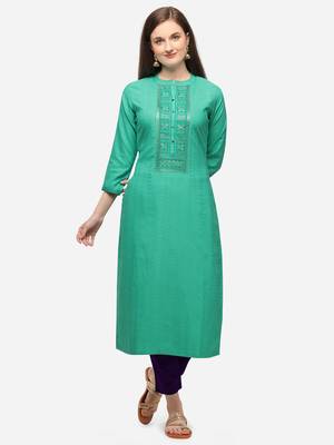 Sea Green Color Embroidered Straight Kurta 1