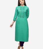 Sea Green Color Embroidered Straight Kurta