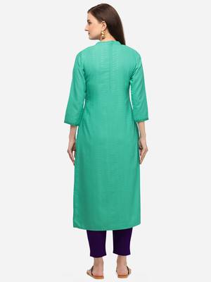 Sea Green Color Embroidered Straight Kurta 2