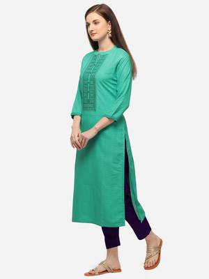 Sea Green Color Embroidered Straight Kurta 3