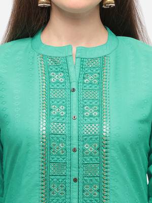 Sea Green Color Embroidered Straight Kurta 4