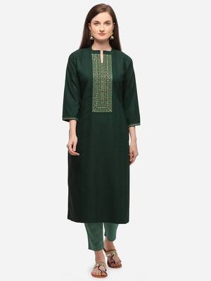 Green Color Embroidered Straight Kurta 1