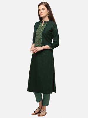 Green Color Embroidered Straight Kurta 3