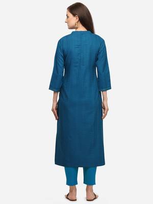 Turquoise Blue Color Embroidered Straight Kurta 2