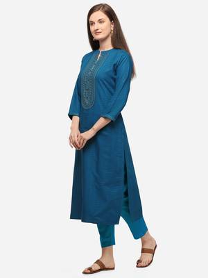 Turquoise Blue Color Embroidered Straight Kurta 3