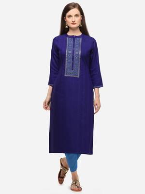 Navy Blue Color Embroidered Straight Kurta 1