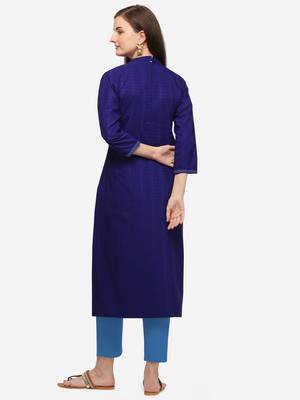 Navy Blue Color Embroidered Straight Kurta 2