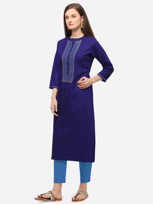 Navy Blue Color Embroidered Straight Kurta 3