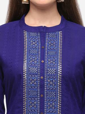 Navy Blue Color Embroidered Straight Kurta 4