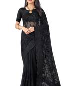 Black Embroidered Net Saree With Blouse