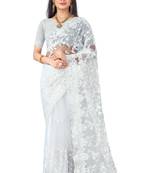White Embroidered Net Saree With Blouse