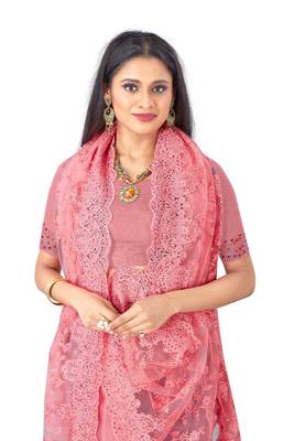Pink Embroidered Net Saree With Blouse 2