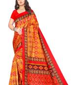 Yellow printed art silk saree with blouse