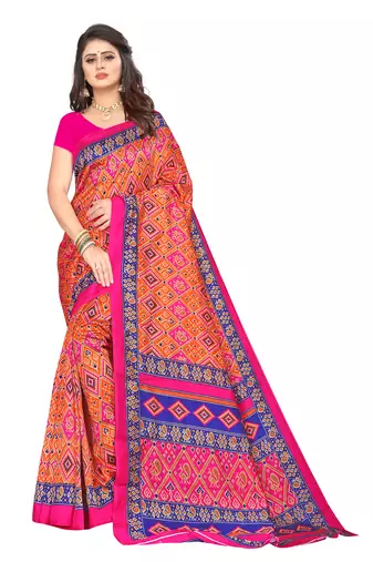 Multicolor printed art silk saree with blouse