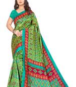 Green printed art silk saree with blouse