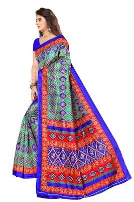 Blue printed art silk saree with blouse 2