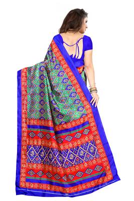Blue printed art silk saree with blouse 3
