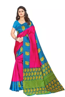 Multicolor printed art silk saree with blouse