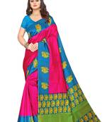 Multicolor printed art silk saree with blouse
