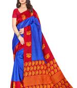 Blue printed art silk saree with blouse