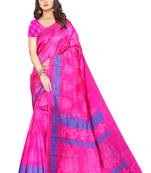 Pink printed art silk saree with blouse