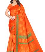 Orange printed art silk saree with blouse