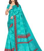 Sky blue printed art silk saree with blouse