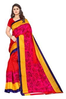 Pink printed art silk saree with blouse