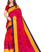 Pink printed art silk saree with blouse