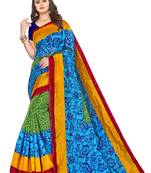 Multicolor printed art silk saree with blouse