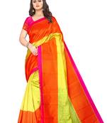 Orange printed art silk saree with blouse