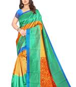 Beige printed art silk saree with blouse