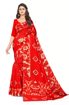 Red printed art silk saree with blouse