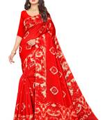 Red printed art silk saree with blouse
