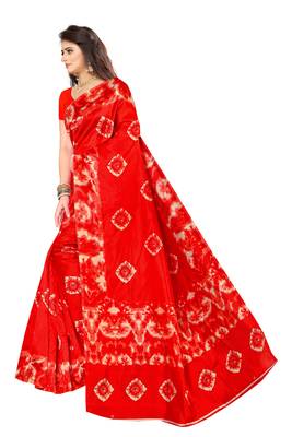 Red printed art silk saree with blouse 2