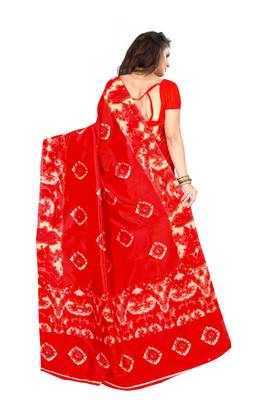 Red printed art silk saree with blouse 3