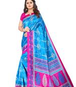 Sky blue printed art silk saree with blouse