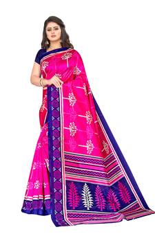 Pink printed art silk saree with blouse