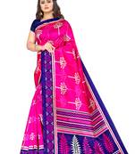 Pink printed art silk saree with blouse