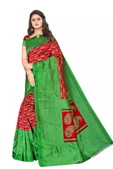 Multicolor printed art silk saree with blouse