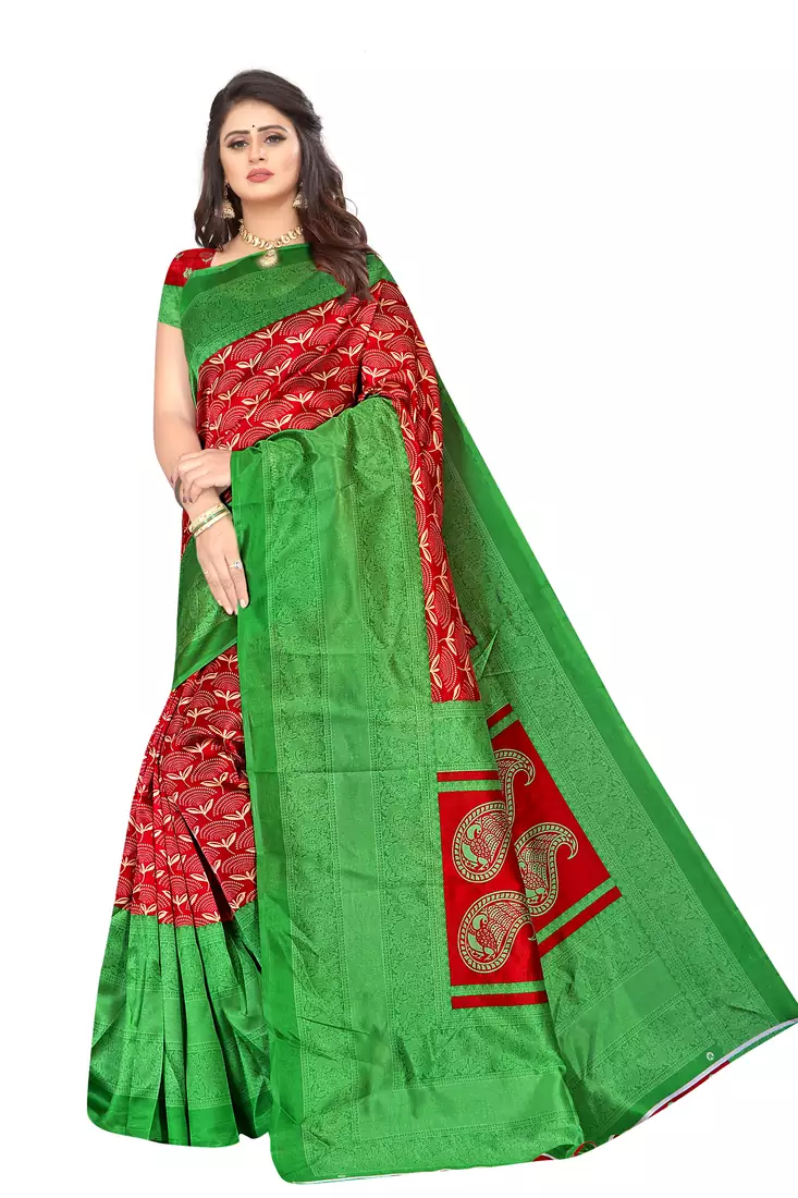 Multicolor printed art silk saree with blouse