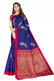 Multicolor printed art silk saree with blouse