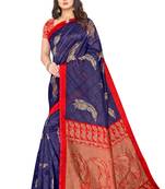 Blue printed art silk saree with blouse